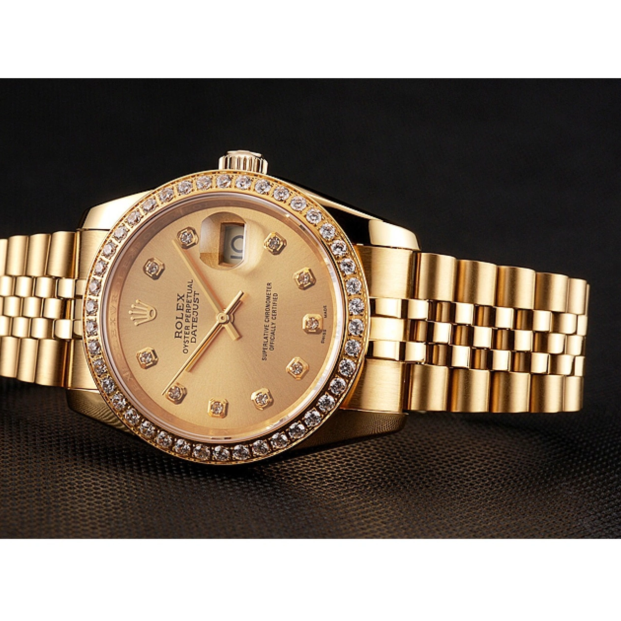 Aaa replica watch Datejust Dial 1454098 Gold Rolex Bezel Diamond Jubilee Swiss Champagne Bracelet 0711